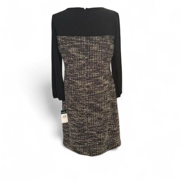 NWT Lauren Ralph Lauren Dress 14 Black Tweed Knit Long Sleeve Sheath MSRP $155 - Picture 4 of 8